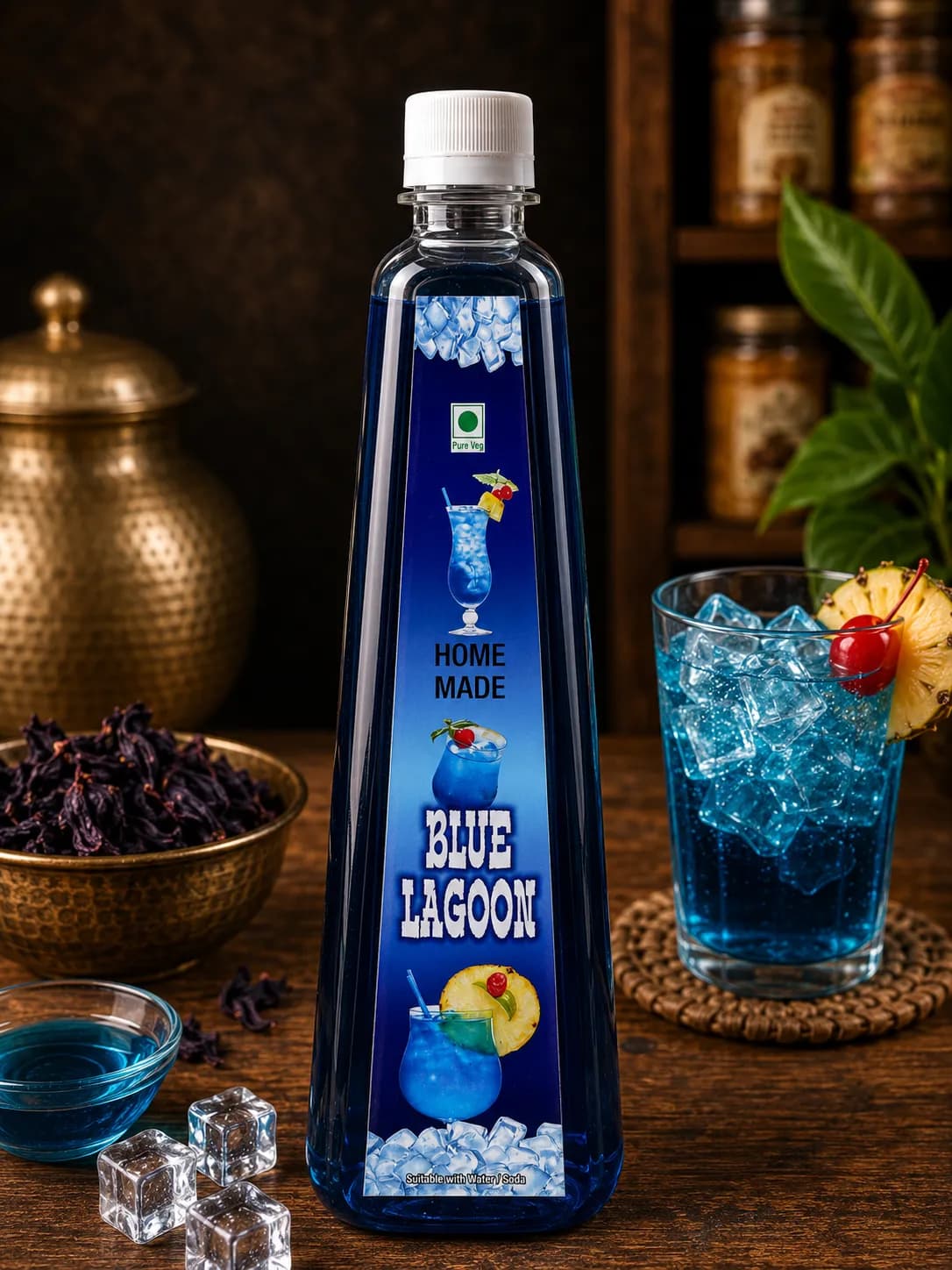 Blue Lagoon syrup bottle