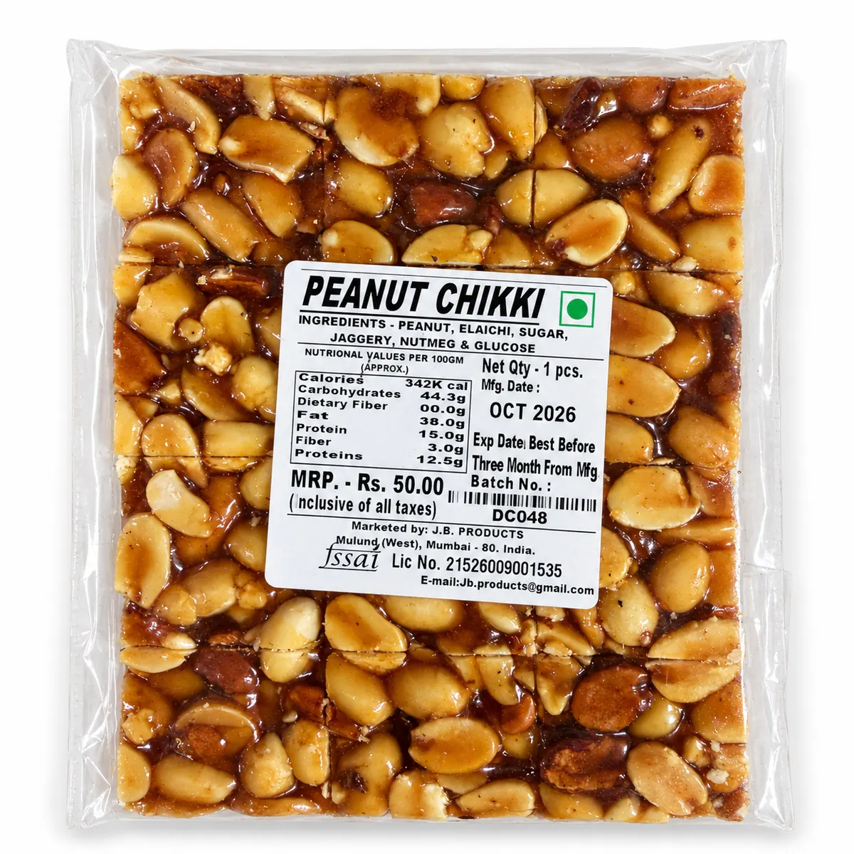 Peanut Chikki, 1 piece, labelled front of the pack