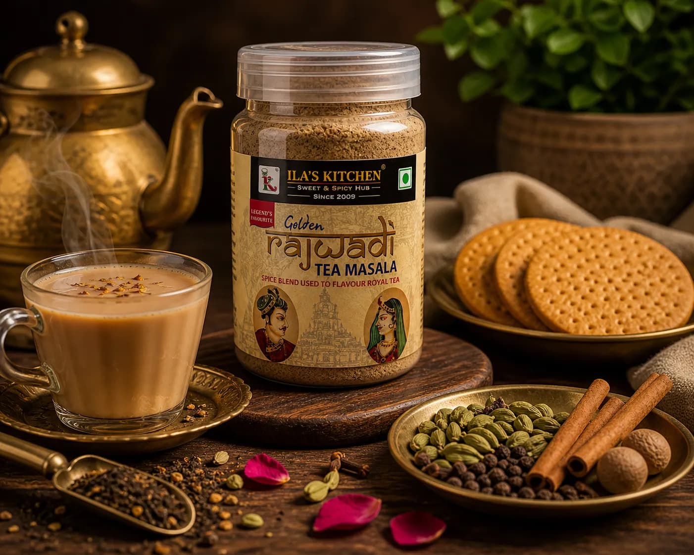 Golden Rajwadi Tea Masala jar