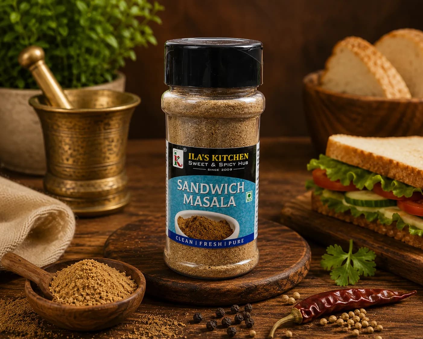 Sandwich Masala spice bottle