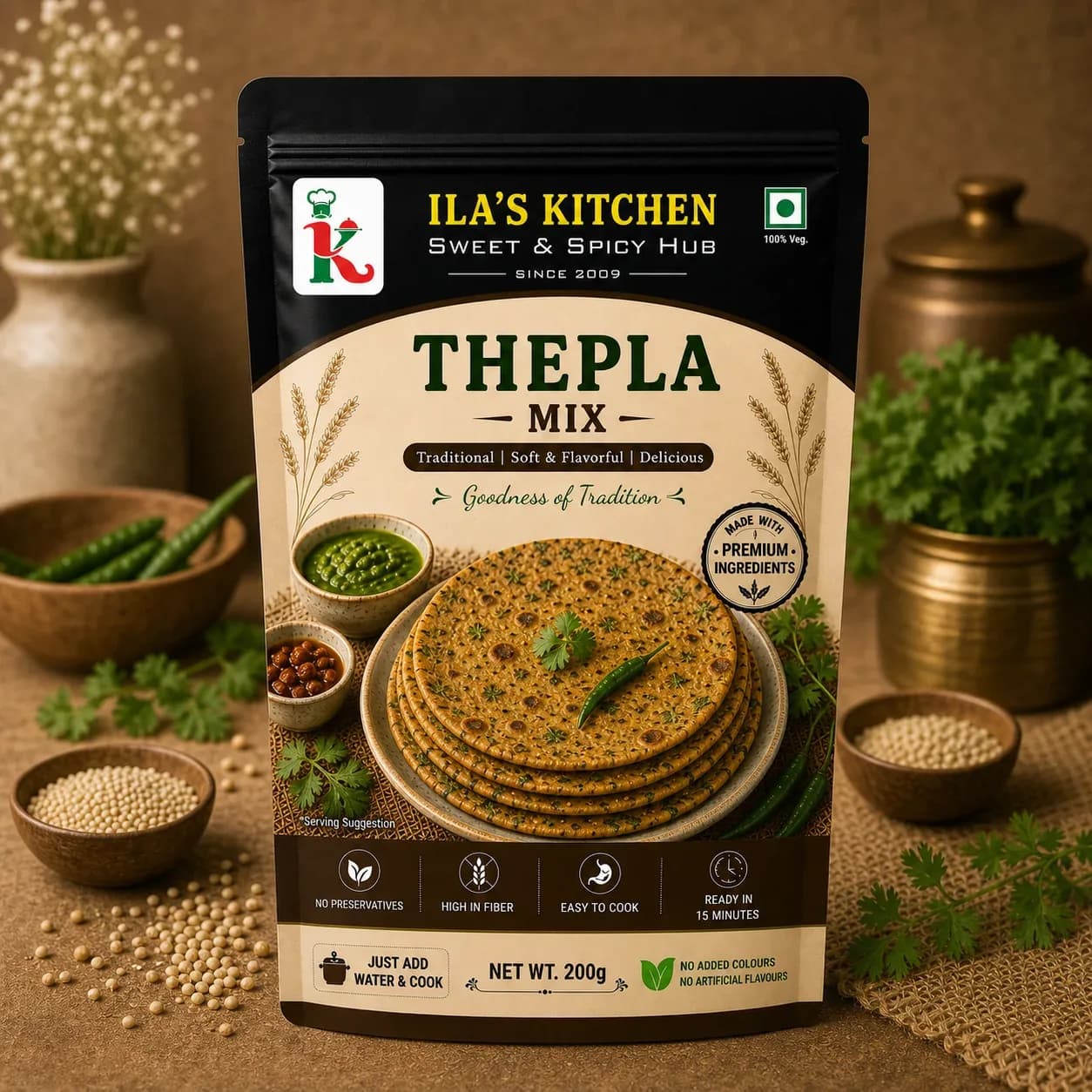 Thepla Mix pouch with serving image