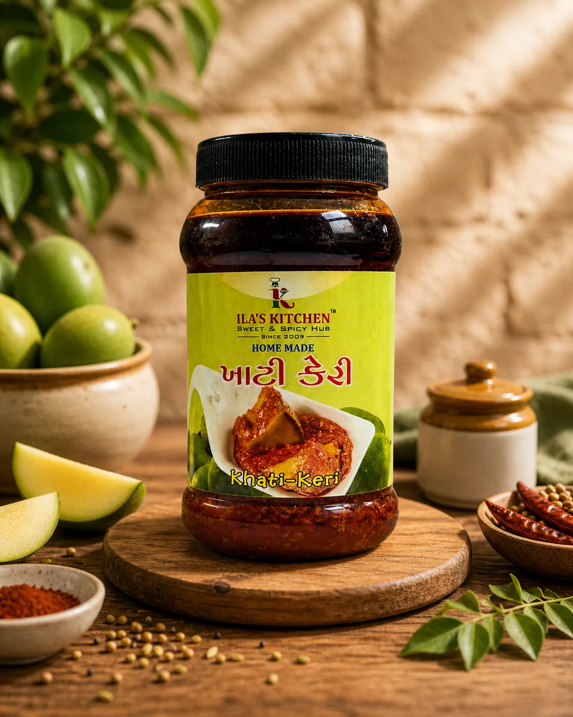 Ila's Kitchen Khati Keri pickle jar
